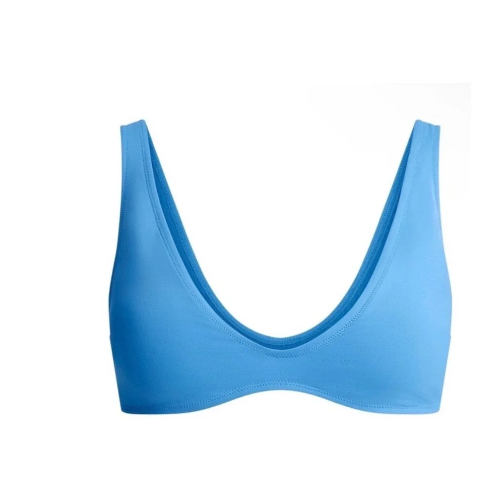 SKIMS Signature Swim Plunge Triangle Top Tide Blue Womens XL New